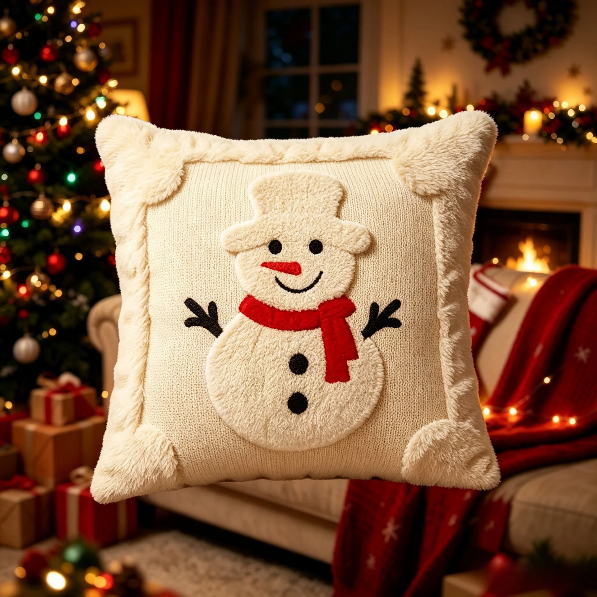 3D Embroidered Plush Throw Pillow, Christmas Pillow Cover, Cushion for Living Room, Sofa and Bedroom
