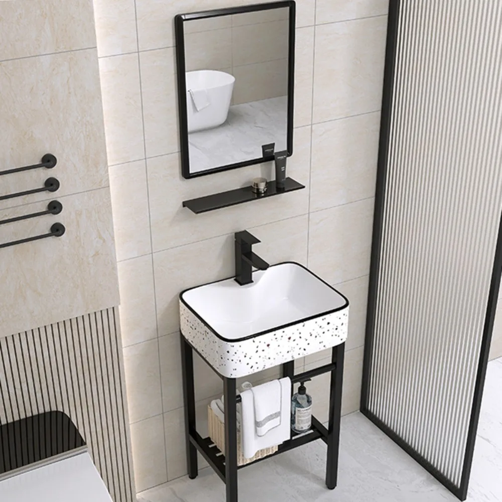 VHM7 wholesale small apartment integrated floor-standing stainless steel bracket ceramic wash basin bathroom balcony wall corner