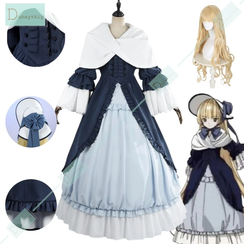 Victorique De Blois Cosplay Costume Wig Anime Gosick Blue Dress Maid Lolita Uniform Cloak Hairpin Halloween Party Girls Women