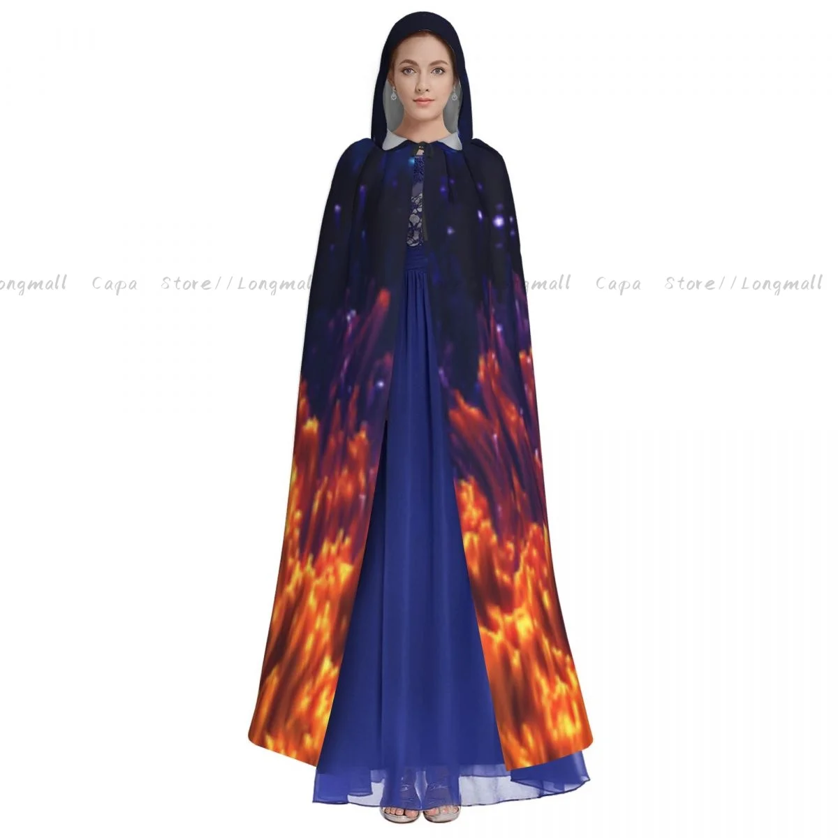 Fiery Grass Emitting Pollen On A Dark Field Hooded Cloak Coat Halloween Cosplay Costume Vampire Devil Wizard Cape Gown Party