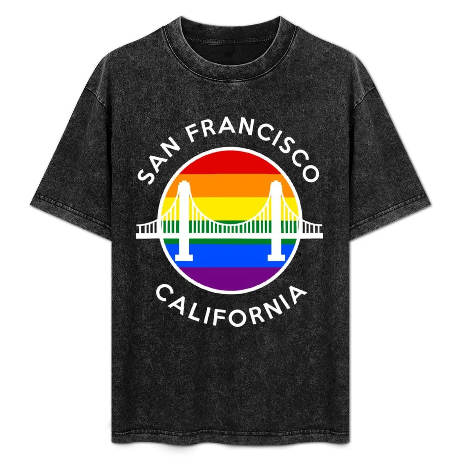 GOLDEN GATE - RAINBOW ROUND SF CA - D2WHITE T-Shirt Tough Fabric Work Tee