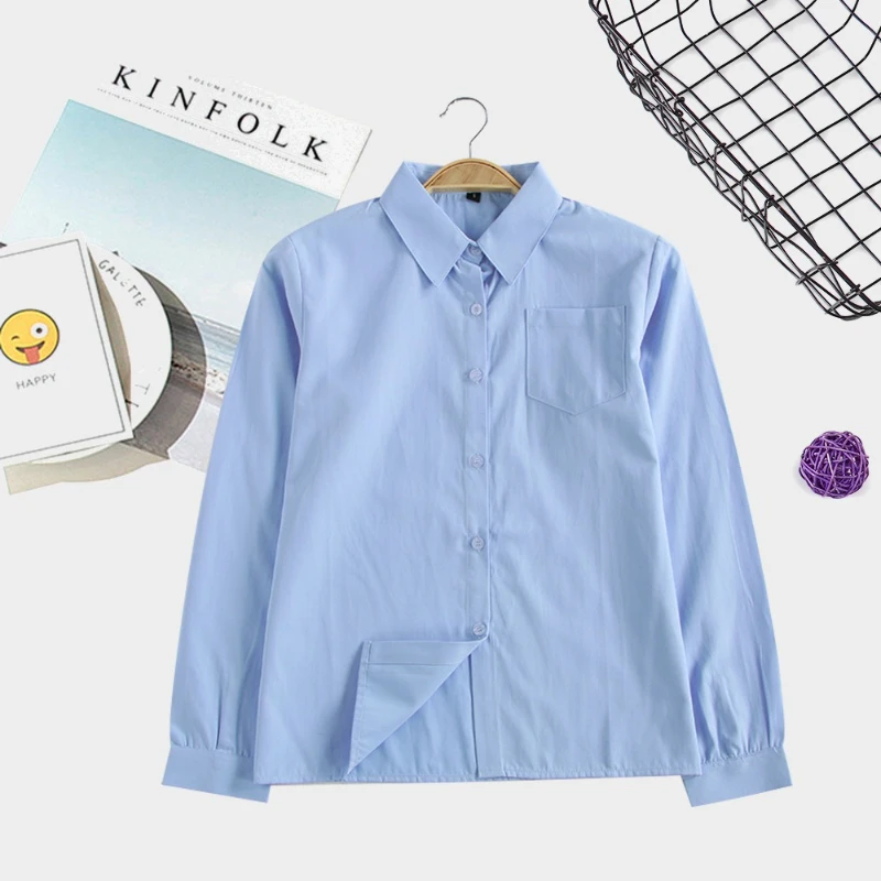 Camicia bianca a maniche lunghe uniforme giapponese JK alla moda e confortevole. Colletto a punta a maniche lunghe uniforme scolastica giapponese