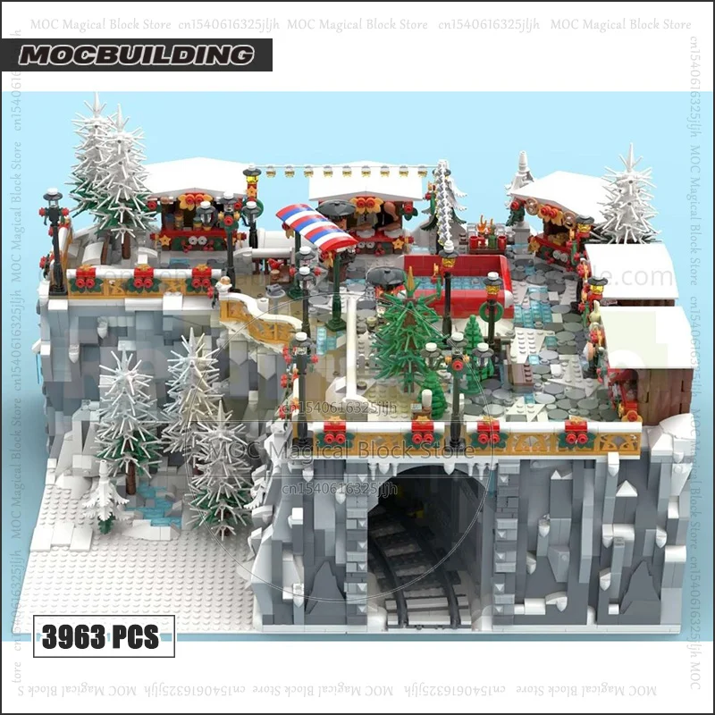 Seasonal Moc Building Blocks Winter Village Christmas Market Technology Bricks Architecture Collection Display Toys Xmas Gifts