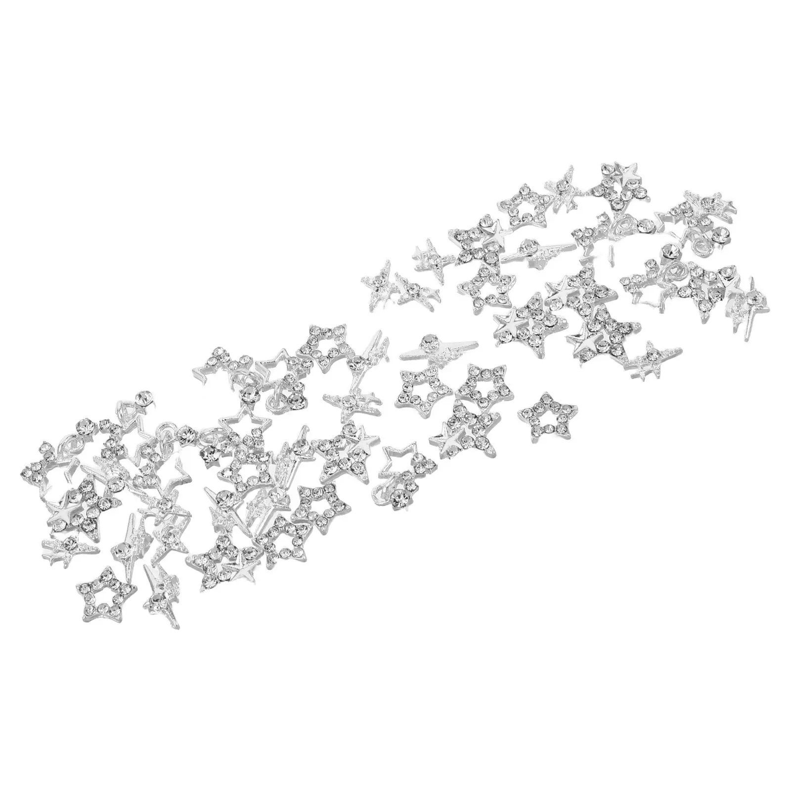 50Pcs Star Nail Charms Alloy Silver Hollow Pentagram Metal Rhinestones for Acrylic Gel Nails 3D Nail Art Bling Decorations Party