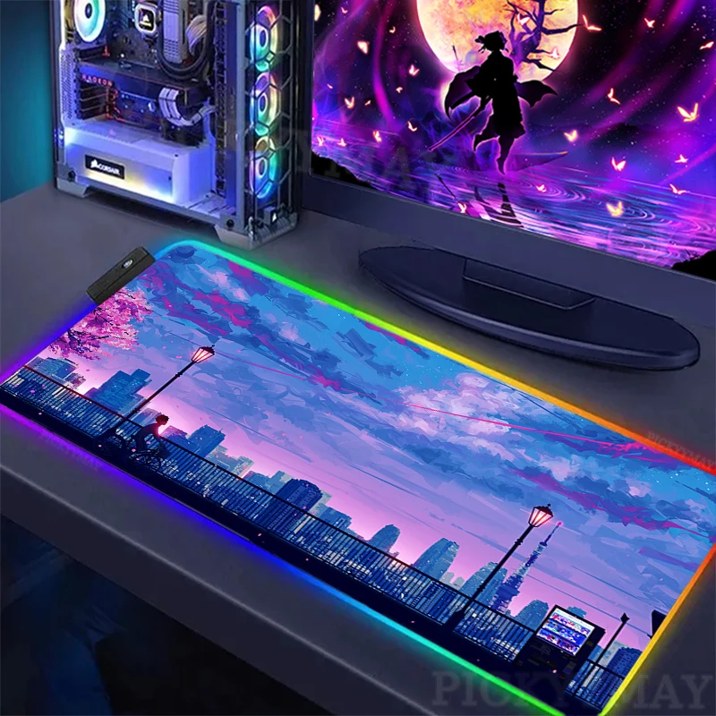 

Large RGB Mouse Pad Gaming Mousepads LED Mouse Mat City Neon Landscape Desk Mats Rubber With Backlit PC Desk Pads Nonslip