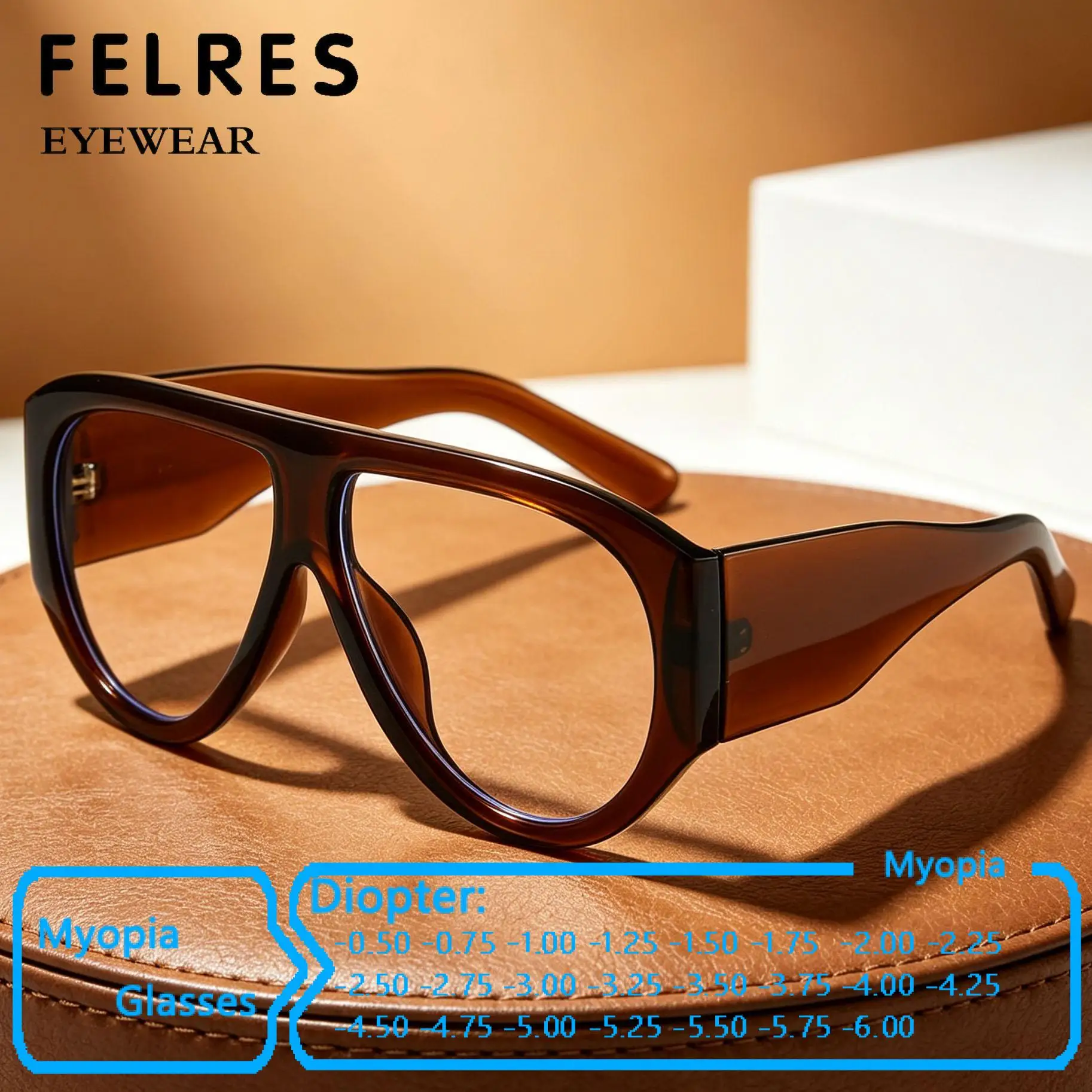 Large Frames Pilot Anti Blue Light Myopia Glasses Men Women Prescription Optical Driving Nearsighted Eyewear Negative Diopter