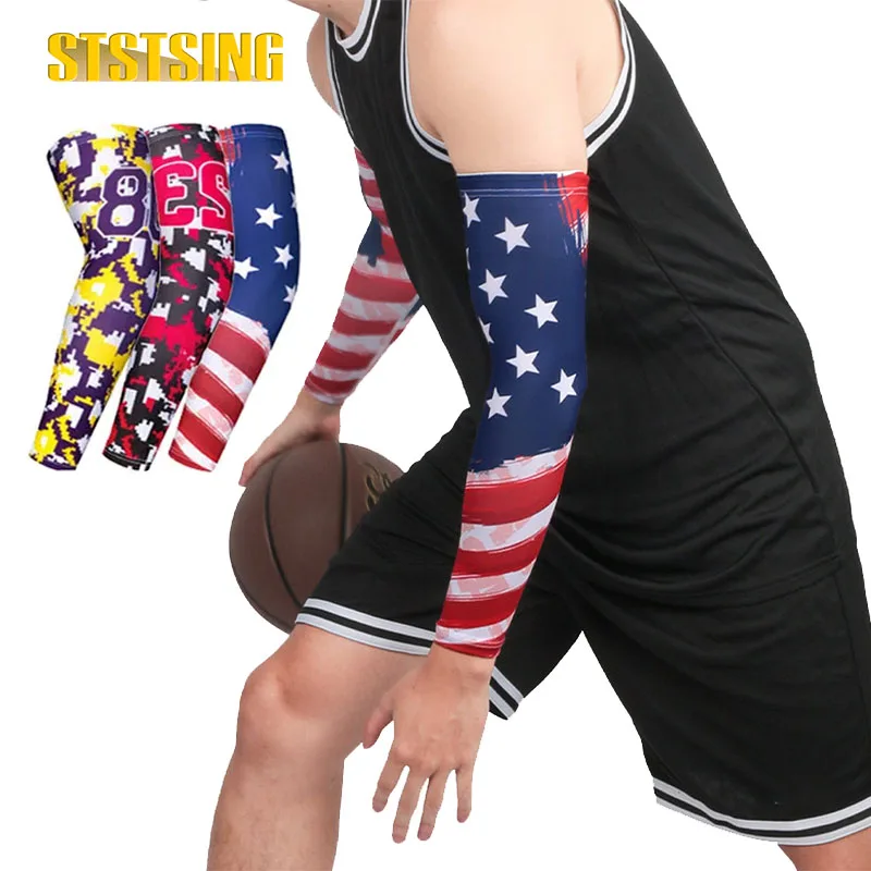 1 Pair American Arm Sleeves American Flag Cooling Arm Covers Unisex Sports Arm Protection Sun Protection Arm Guards Basketball