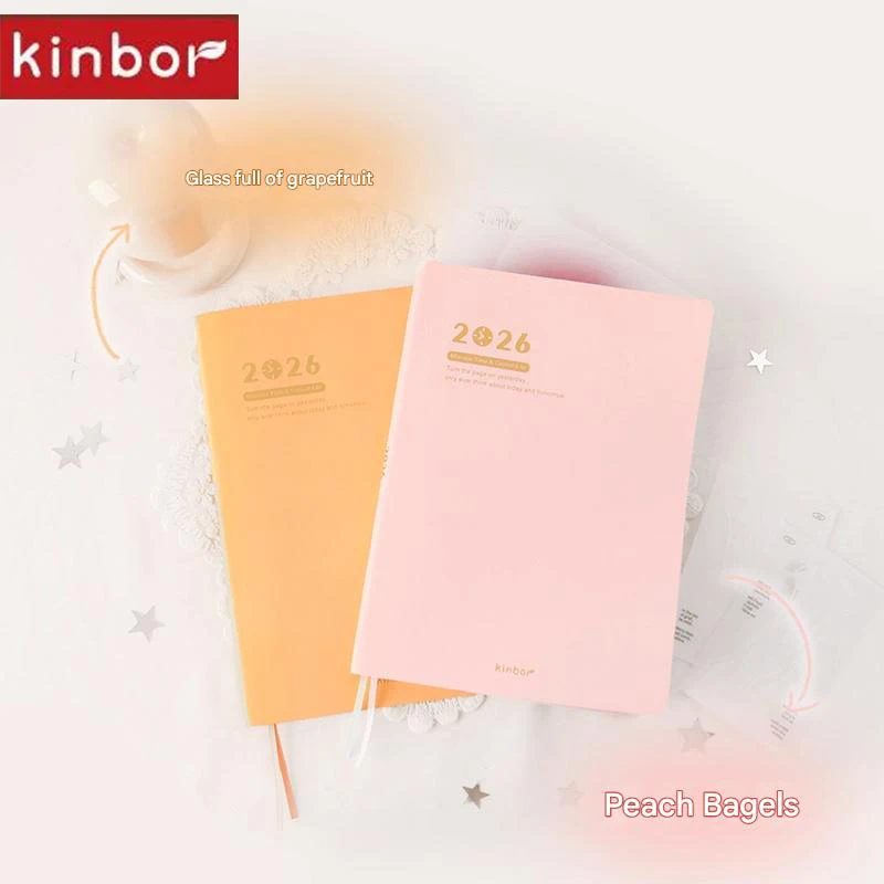 Kinbor 2026 Yearly Planner,A5 Timeline/Eight Grid Journal Notepads 52g Tomoe River Paper,Pure Color Record Life Hourly Schedule