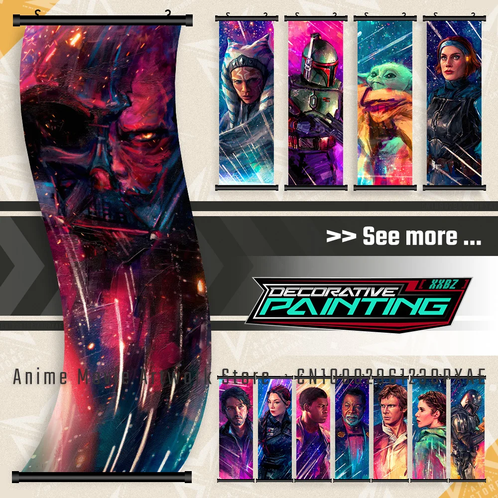 

Star Wars Ink Style Wall Art Canvas Hanging Painting Ahsoka Movie Print Poster Simple Scrolls Pictures Home Decoration For Room