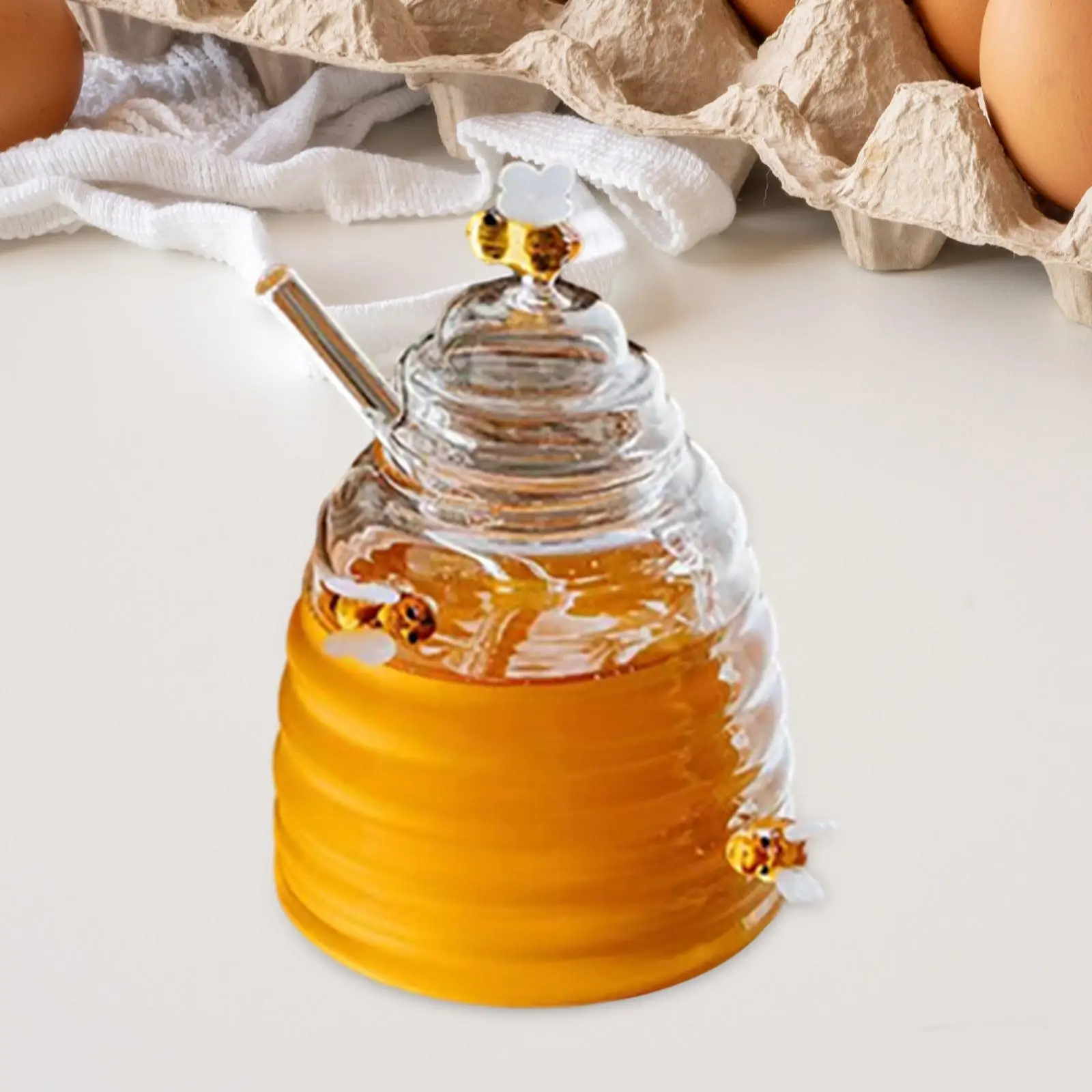 Honey Jar Multifunctional Kitchen Gadgets Durable Clear Honey Dispenser Honey,Honey Pot Storage Consters Honeypot with Spoon