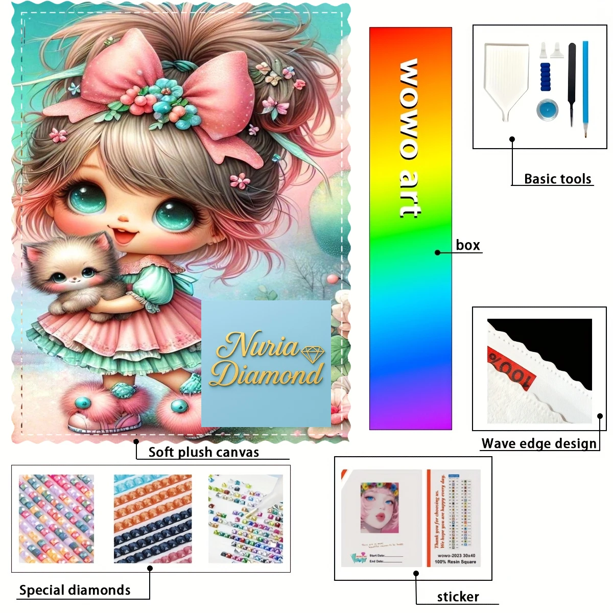 【Nuria Diamond Art】cute little girl 100% resin FD+ab+xc Diamond Stamping Kit Perfect Masterpiece worth Buying