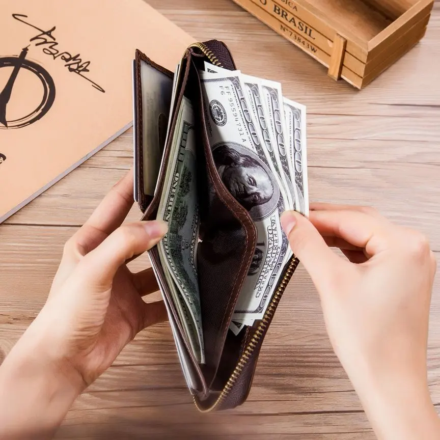 Genuine Leather Men's Horizontal Multi-Card Slot Business Card Holder Zipper Driver's License Wallet First Layer Cowhide Vintage Wallet Anti-Theft Rfid