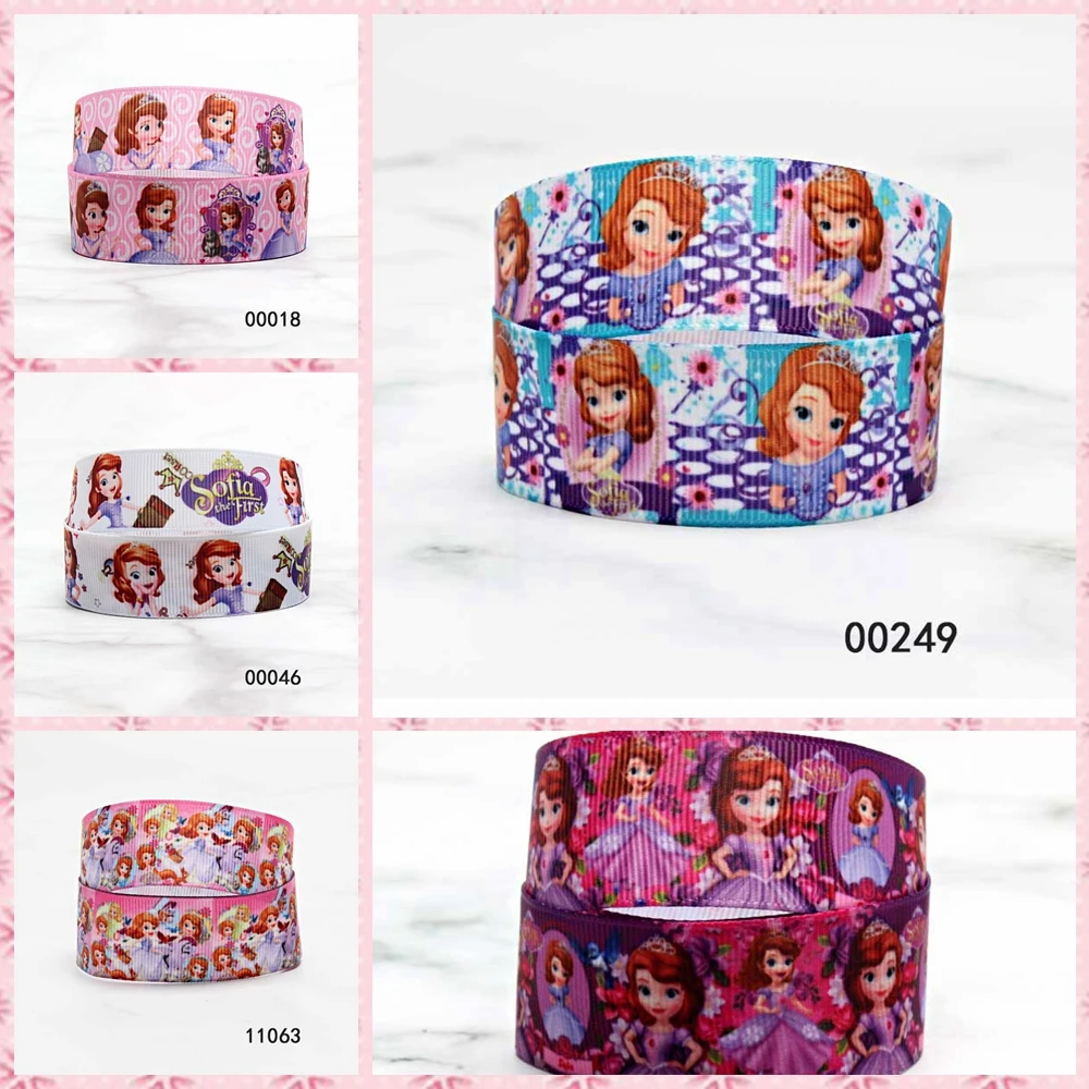 Printed Disney Princess Sofia Cartoon Grograin Ribbon for Bows 25mm 10yards DIY Craft Supplies Handmade Decoration Materials