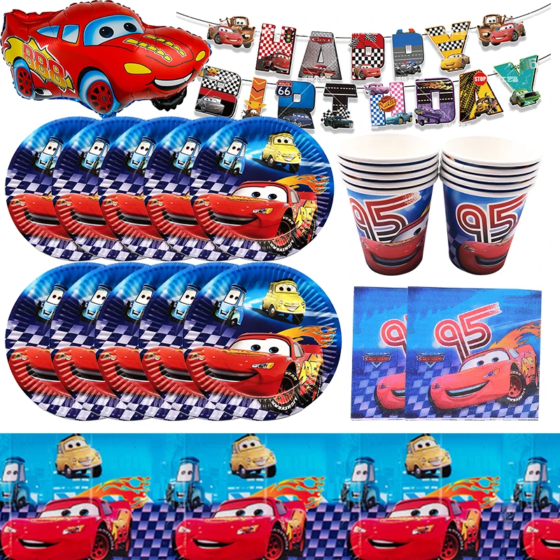 Disney Pixar Cars Birthday Decorations Tableware Paper Cups Plates Tablecloth Lightning Mcqueen Balloons Kids Birthday Supplies