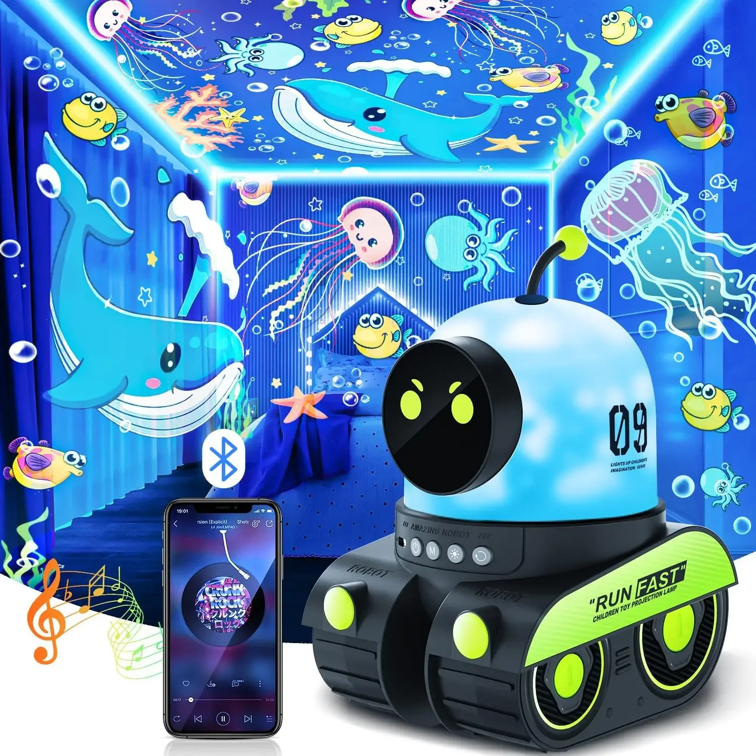 Proyector de Estrellas, Lámpara Nocturna para Niños, 21 Películas, Lámpara Musical Robótica, Regalo Ideal para Cumpleaños, Navidad, Decoración de Habitaciones