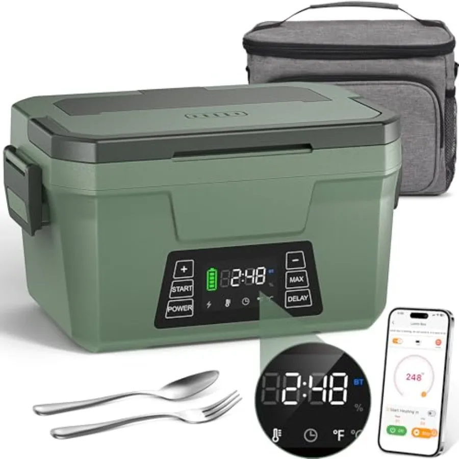 

Cordless Electric Lunch Box for Adults Rechargeable Heated Lunch Box with Scheduled Heating Portable Food Warmer with Memory Fu