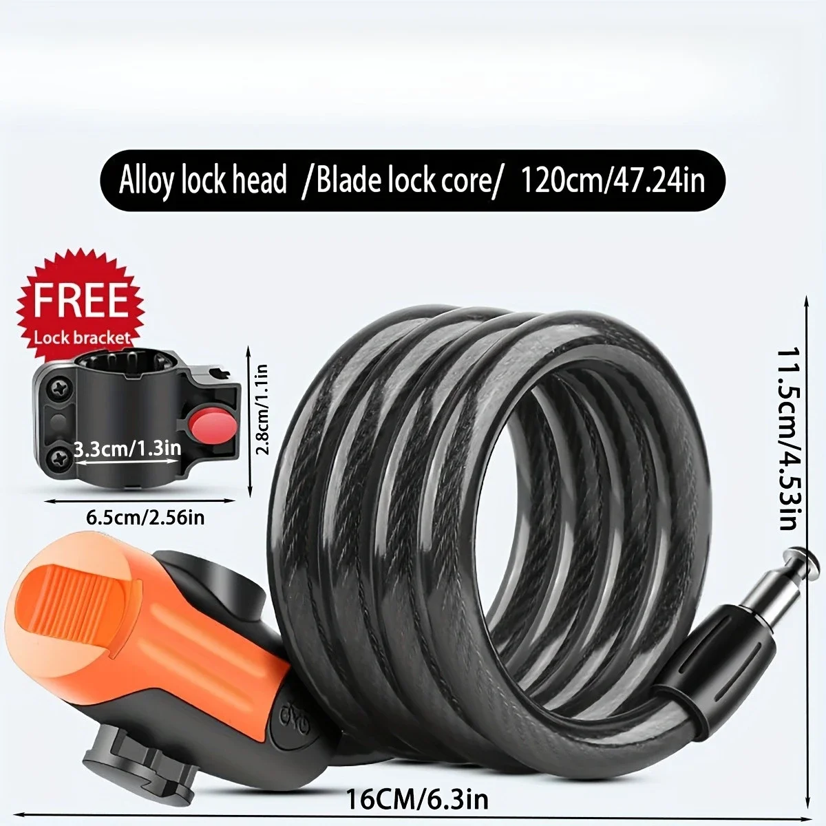 

Mountain Bike Key Lock, Anti-theft Motorcycle Electric Bike 47inch Wire Lock Fixed Chain Lock Bicycle Lock with Mounting Bracket