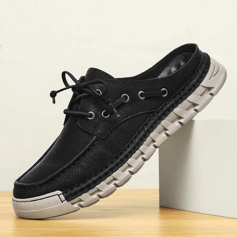 Fashion Half Slippers Men Mules Backless Casual Shoes Big Size 46 Lightweight Slip On Walking Shoes Open-back Loafers Lazy Shoes