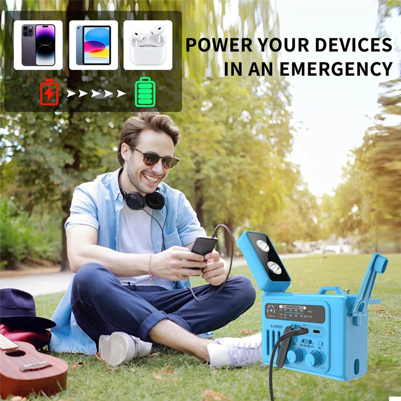 ABMF-الطاقة الشمسية كرنك اليد راديو في الهواء الطلق الشمسية كرنك اليد راديو المحمولة AM/FM/NOAA راديو سمّاعات بلوتوث مع LED القراءة مصباح بلو