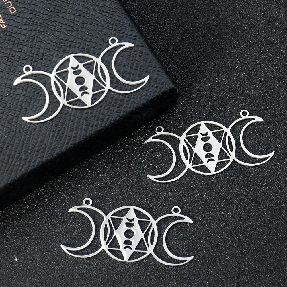 Stainless Steel Triple Moon Phase Pendant Goddess Star of David Charms DIY Necklace Amulet Energy Hanging Decor Jewelry Making