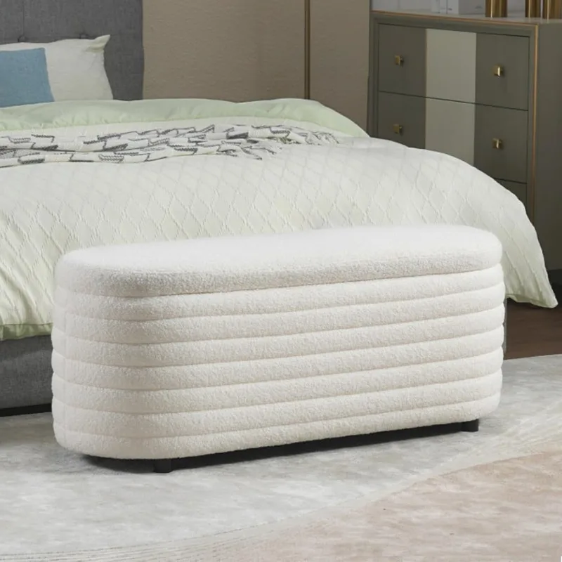 Ottoman Bench Upholstered Fabric Storage Bench End of Bed Stool with Safety Hinge for Bedroom, Living Room, Entryw