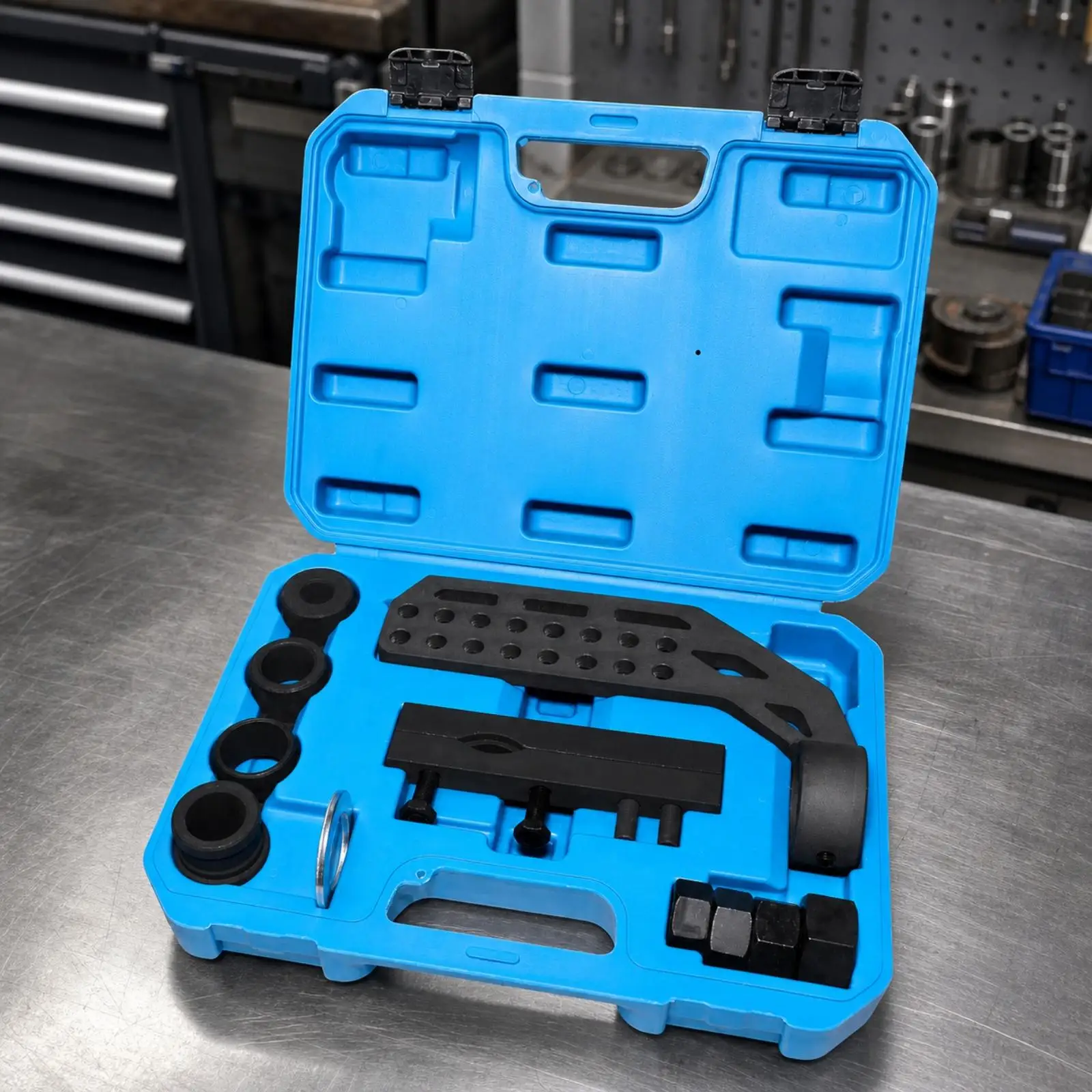 Automotive Half Shaft Puller Tool Set for CV Joint Removal with Interchangeable Spacer Rings Metal Construction Blue Molded Case