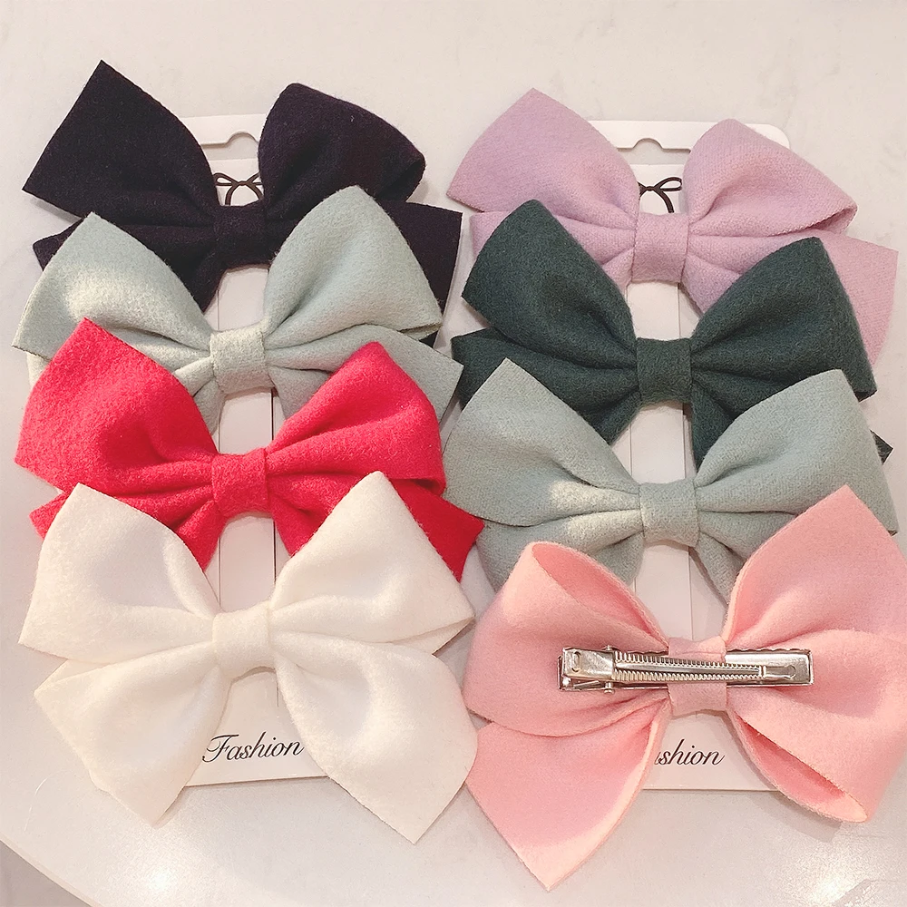 4Pieces/set Cute Girls Grosgrain Ribbon Hair Bows with Clips Solid Cotton Hair Clips for Children Headwear Kids Hair Accessories