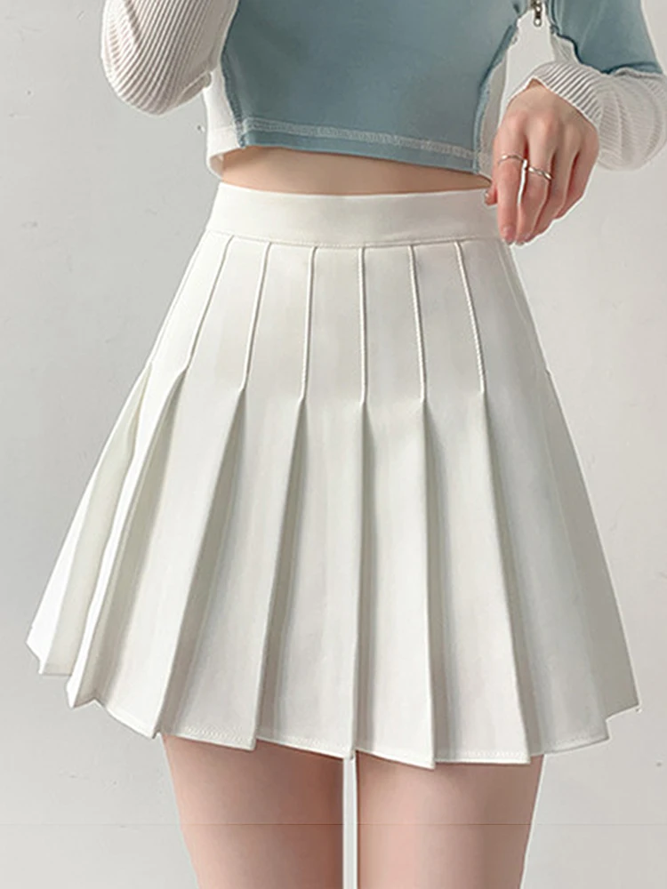 Summer Casual Kawaii A-line Women High Waist Pleated Skirt Uniform Mini Girls Tennis White Black Sexy Vintage Skort Clothes