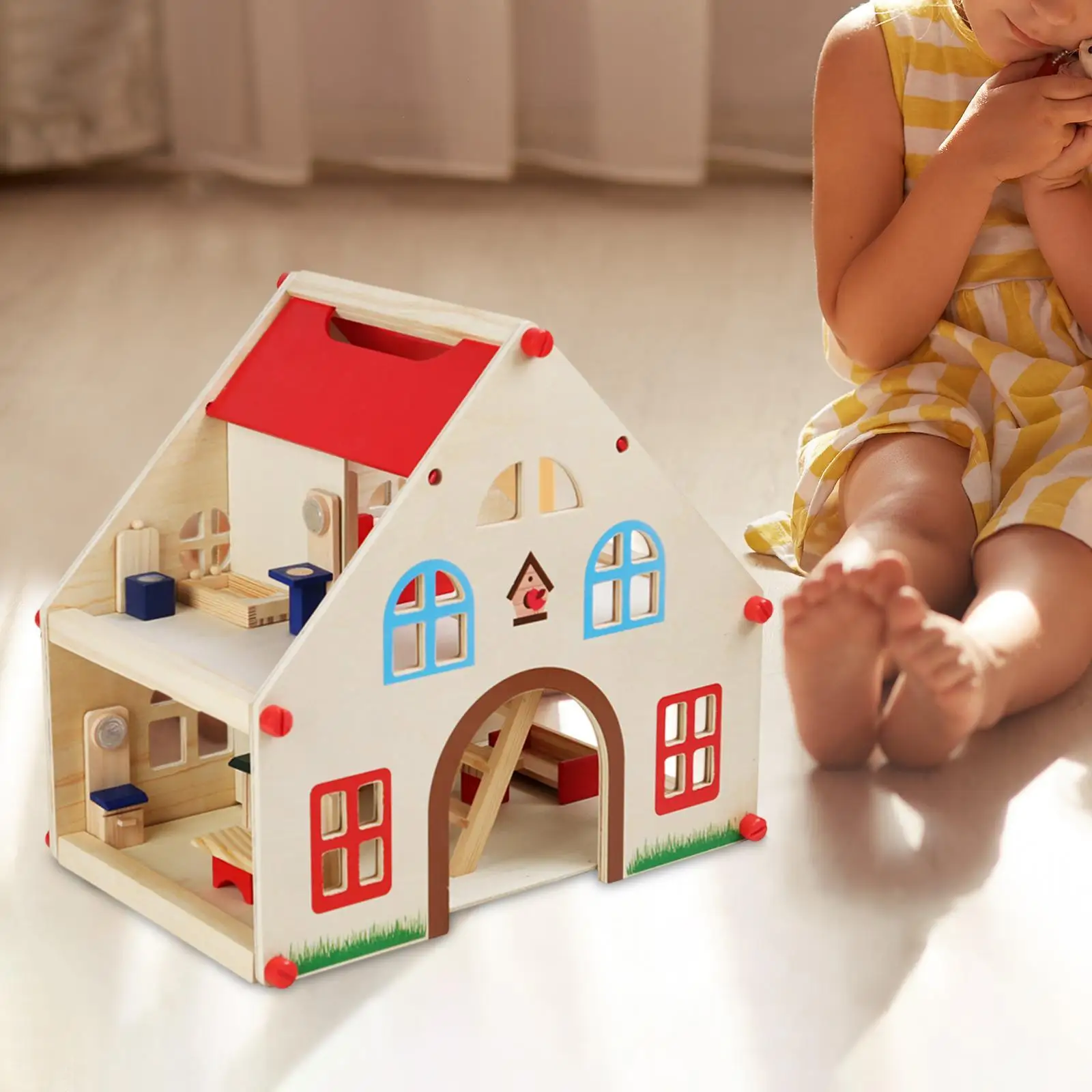 

Wooden Dollhouse Decoration Dollhouse Kit for Toddlers Age 3 and up Girls