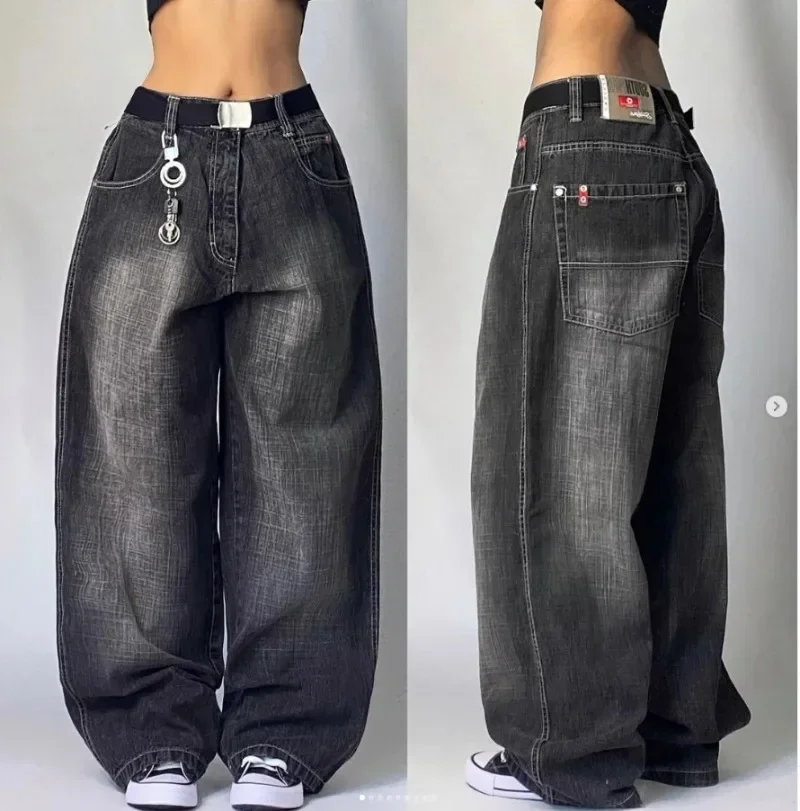 Baggy Jeans New Gothic High Waist Wide Leg Trousers Streetwear Y2K Cargo Pants Mens Harajuku Hip Hop Multi Pocket Retro Blue