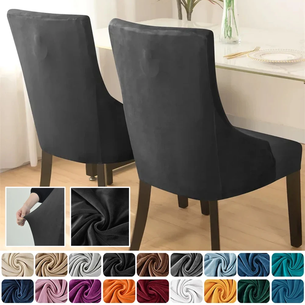 

Soild Color Washable Dining Chair Cover Velvet Elastic Wingback Chair Cover High Back Sloping Armchairs Slipcover for Home Decor