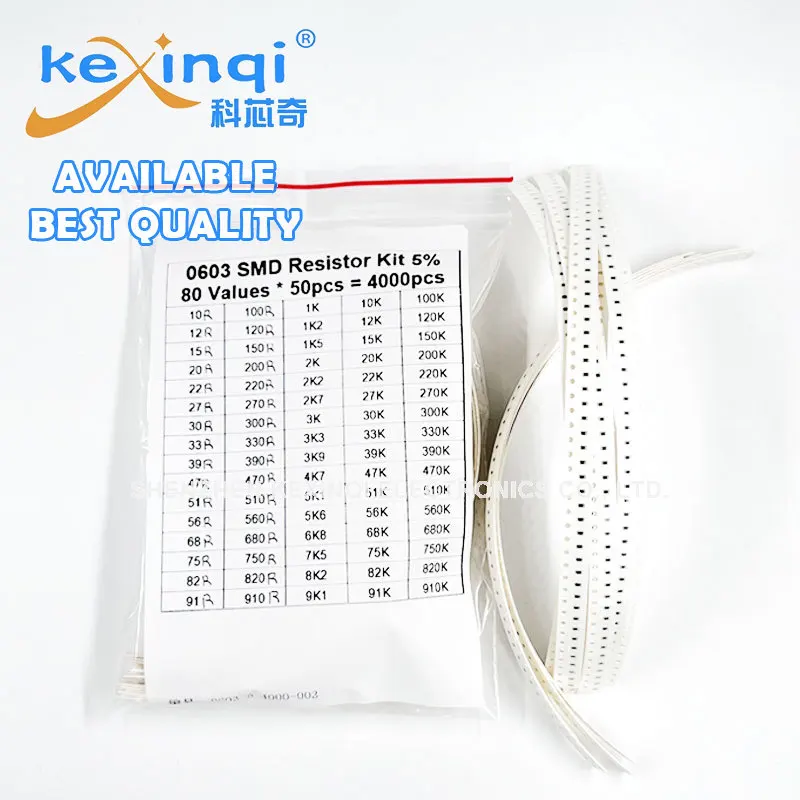 4000Pcs Set of Resistors 0603 SMD Resistor Kit Assortment Set 5% 80Values X 50pcs Pack 10 R - 910K Ohm 47 470 4.7 K 100 1k 300R