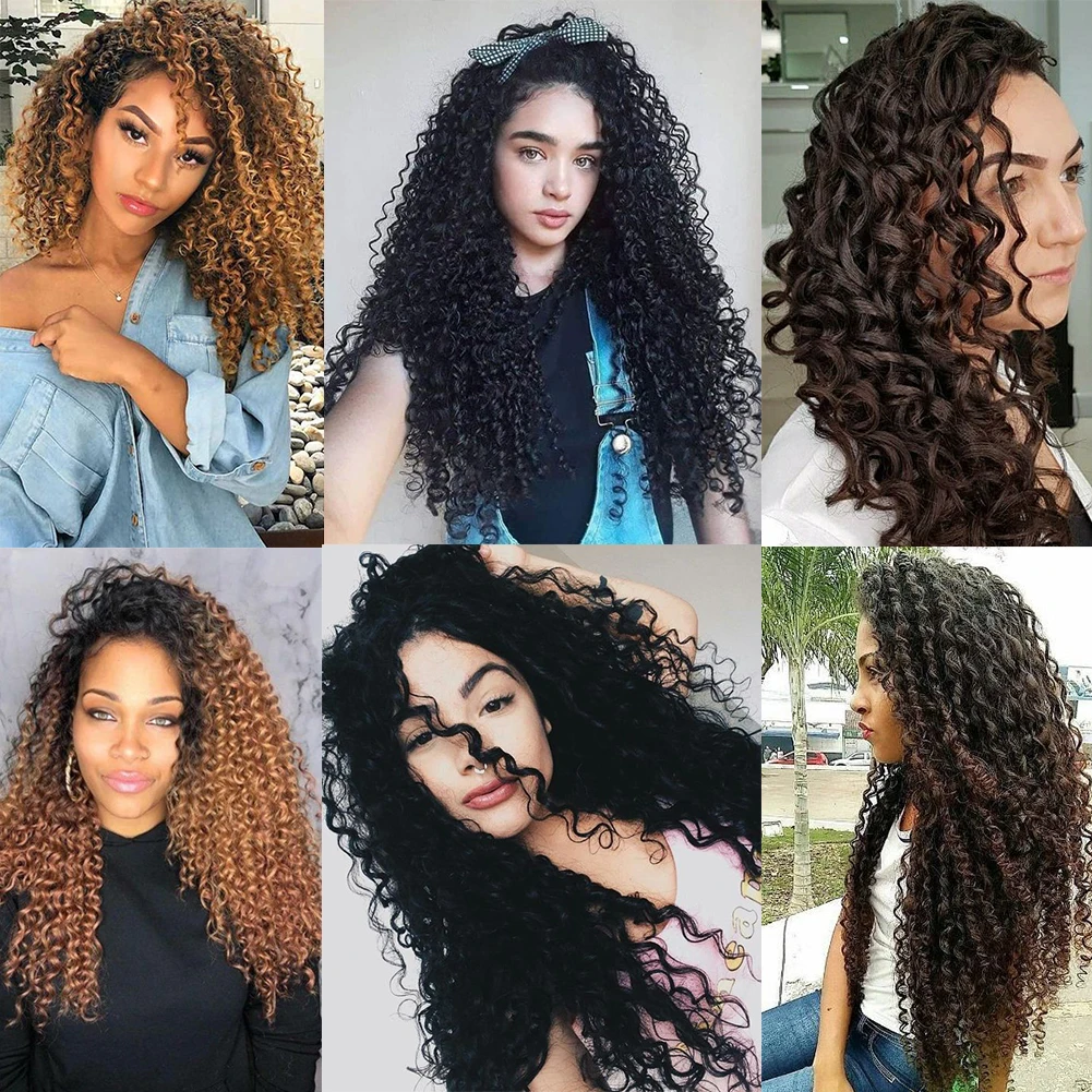 Synthetic Afro Kinky Curly Braiding Hair Ombre Water Wave Crochet Hair Fluffy Afro Curls Bulk Hair Extensions For Daily Cosplay