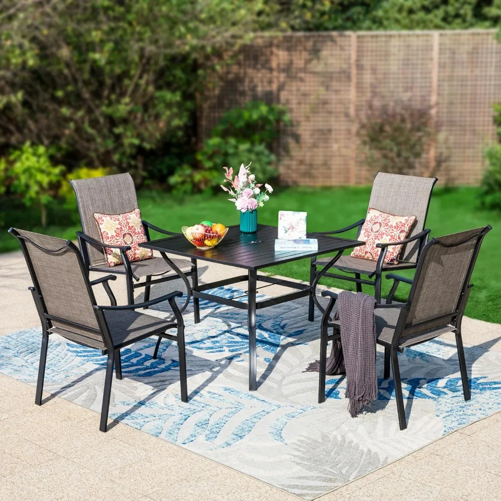 

Sophia & William 5-Piece Outdoor Dining Set, 4 Comfortable Textilene Chairs and 37" Powder-Coated Outdoor Square Table, Durable