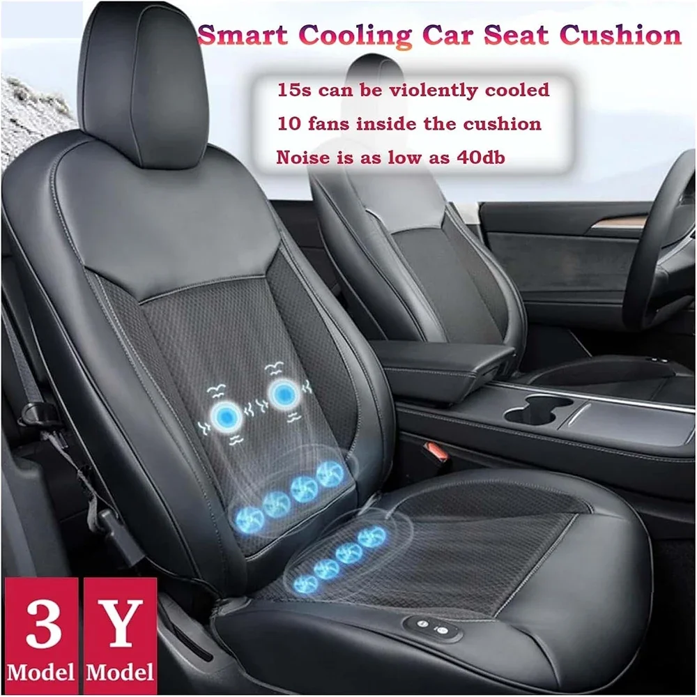 Upgrade Smart Cooling Car Seat Cushion for Tesla Model Y Model 3 Summer Driving Breathable Seat Cover with 10 Fans 15s Cool Down