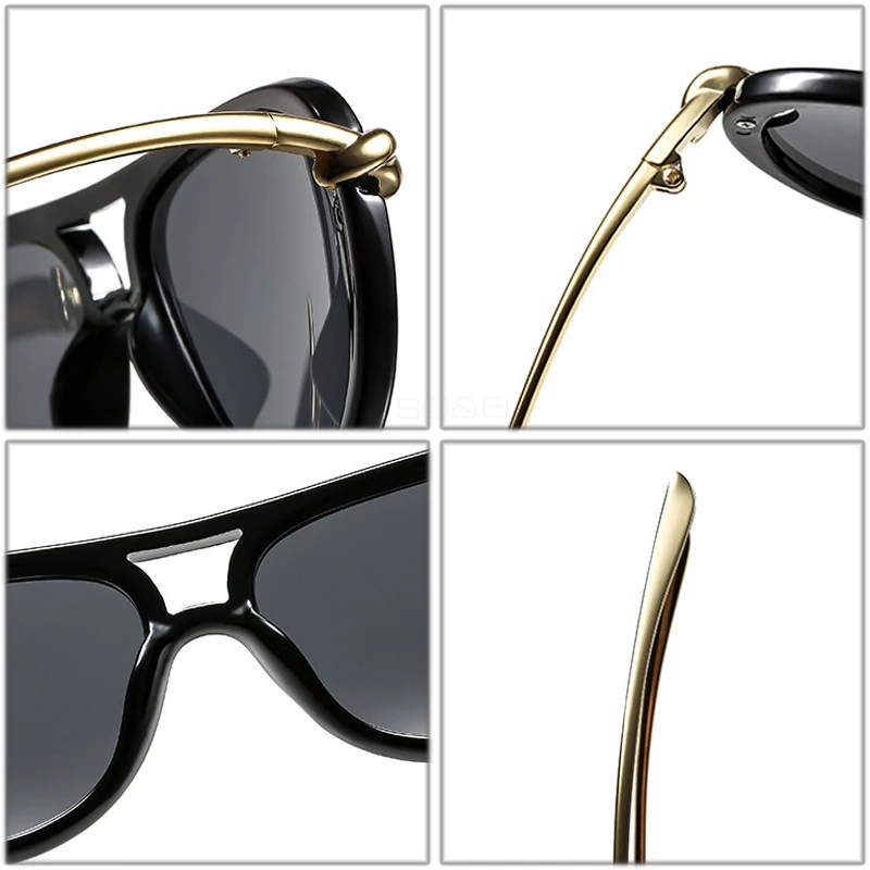 Ins شعبية الأزياء مزدوجة الجسور الطيار النساء النظارات الشمسية الفاخرة العلامة التجارية مصمم البيضاوي الجوف ظلال UV400 الرجال نظارات شمسية