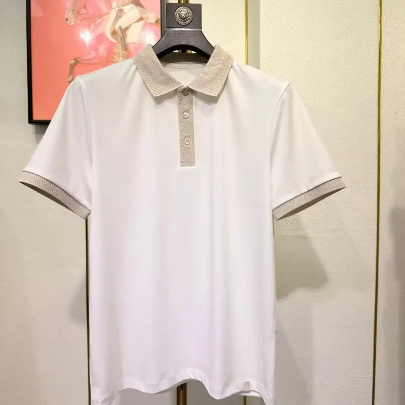 Italian polyester pearl cotton blended BC plain weave POLO shirt gentleman's short sleeve
