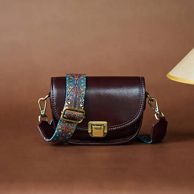 

New Fashion Women's Bag Top Layer Cowhide Wide Shoulder Strap Single Shoulder Crossbody Bag Genuine Leather Women's Bag