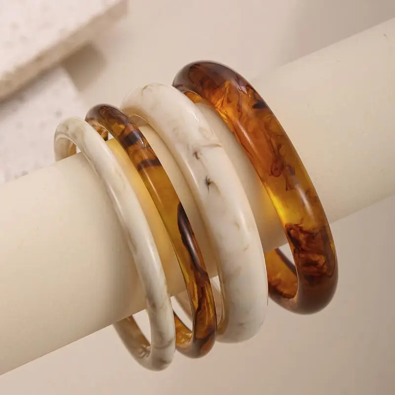 Fashion Boho Acrylic Resin Bangle Set for Women 1/4Pcs Stackable Bracelet Trendy Jewelry for Summer Beach Vacation