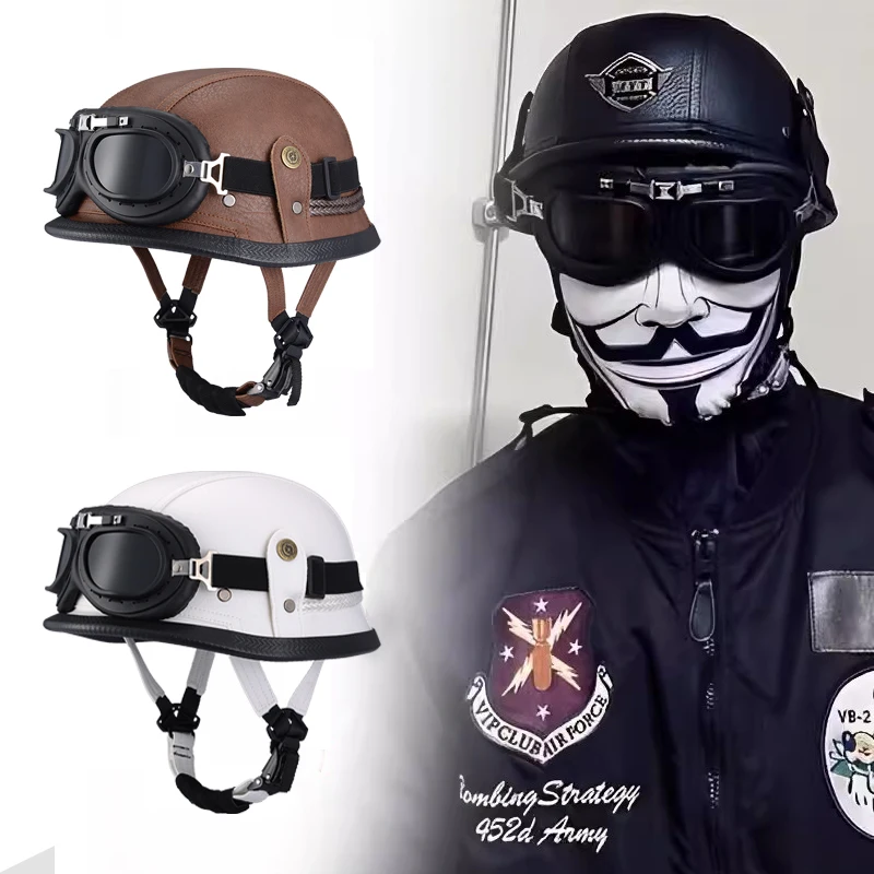 Factory Price Motorcycle German Style Leather Half Face Helmet DOT Approved Cap1/2 Shell Helmets+Goggles Open-Face Casque - AliExpress 201355758 Factory Price Motorcycle German Style Leather Half Face Helmet DOT Approved Cap1/2 Shell Helmets+Goggles Open-Face Casque - AliExpress 201355758