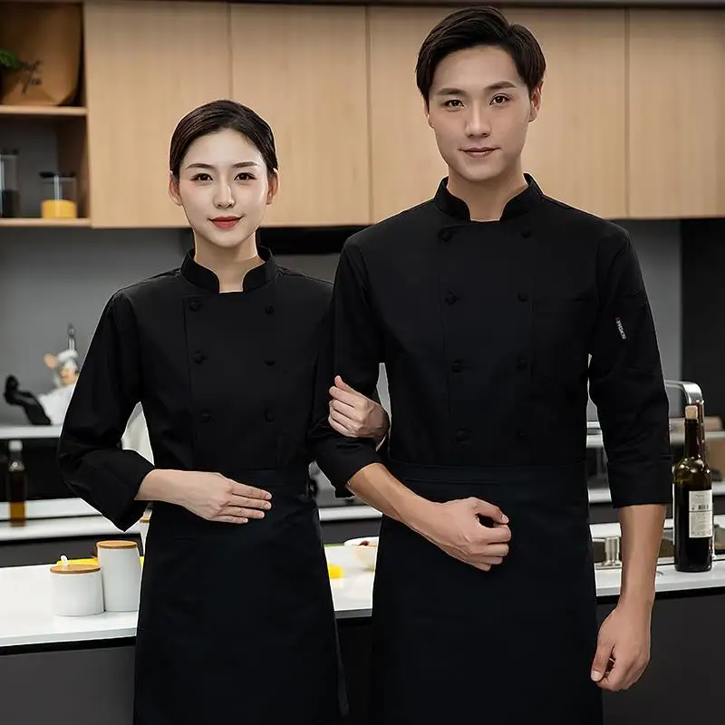 

Летняя рабочая одежда для поваров: черная униформа с длинными рукавами для мужчин, дышащая рабочая одежда с короткими рукавами для кухни, ресторана и кейтеринга.