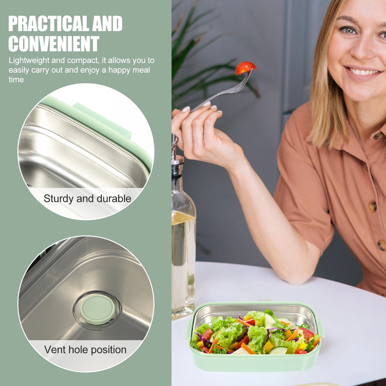 

Stainless Steel Portable Container Office Lunch Double Layer 304 PP Material Microwavable Students Outdoor