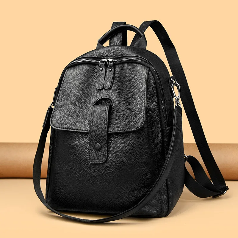 حقيبة ظهر من الجلد الطبيعي من SHELKSBAG للنساء باللون الأسود والجلد الناعم الحقيقي للسفر حقيبة ظهر قابلة للتحويل حقيبة كتف للسيدات #1