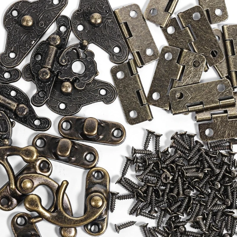 Bronze Locks Hinges Hardware Bundles with Screw Antique Cupboard Hardware Perfect for Retro Wooden Box Restoration