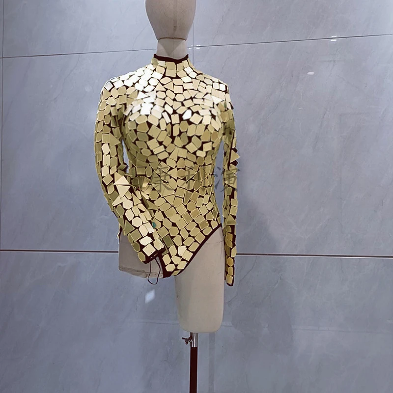 Body con espejo para mujer, disfraz de Gogo, Bar, club nocturno, Ds, Dj, ropa de baile de Jazz, traje de fiesta puesta en escena de cristal