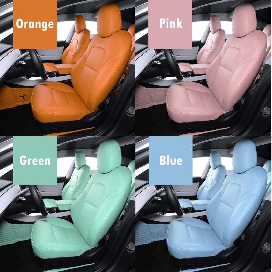 Customized Color Car Seat Covers For Tesla Model 3 Y 2019-2024 Highland Nappa Leather Interior Front & Rear Seat Cushion Protect