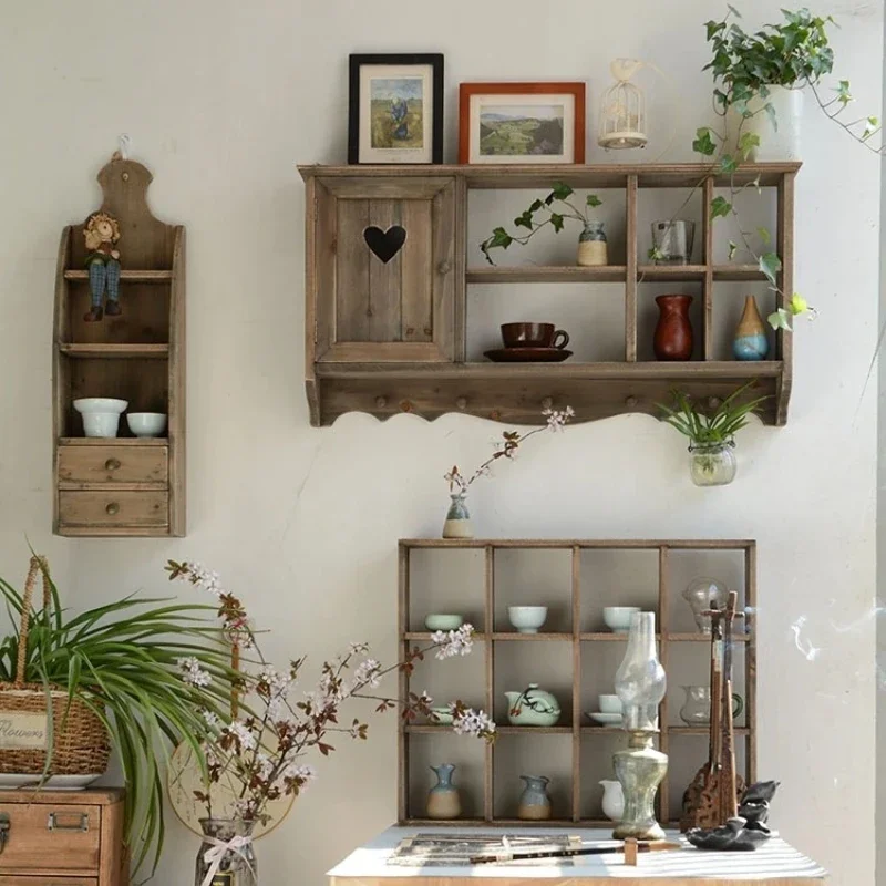 Minimalist Wall Tea Cup Shelf, Wooden Tea Set Display with Cabinet for Dining Bar Kitchen, Floating Storage for Mugs Plates