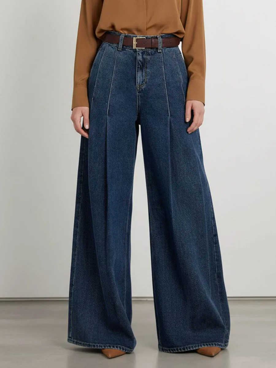 

Missuoo Women's Blue High-Waisted Pleated Wide Leg Jeans 2026 Spring and Summer Fashion Loose Fit Trousers Casual Streetwears