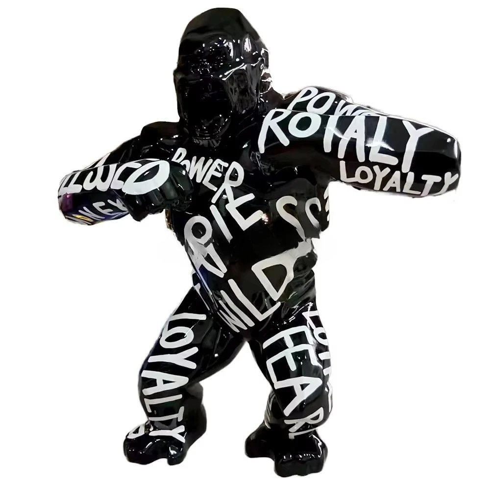 ￥#Orangutan Donkey Kong Statue Life-Size Modern Resin Crafts Hand Painted Fiberglass Fluid Art Gorilla King Kong Figurine