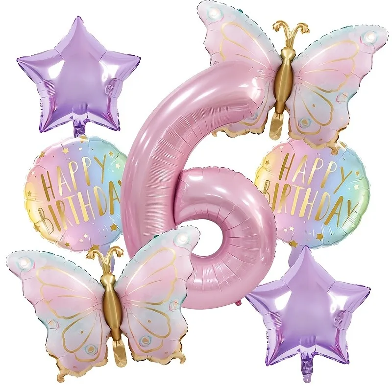 7-teiliges Kombinationsset mit rosa Schmetterlings- und Zahlenballons – perfekt für Geburtstagsfeiern, Kinderpartys und Babypartys